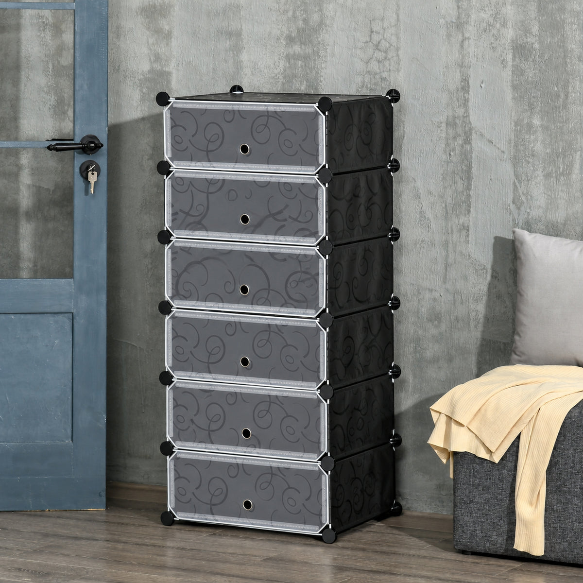 Meuble de rangement à chaussures modulable 6 cubes rectangulaires empilables - noir-1