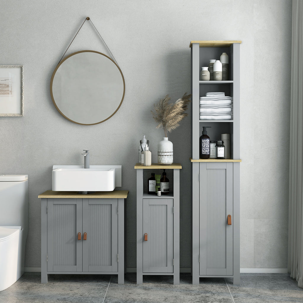 Meuble sous lavabo 2 portes étagère réglable 2 étages à l'intérieure poignées en PU 60 x 30 x 60 cm gris-6