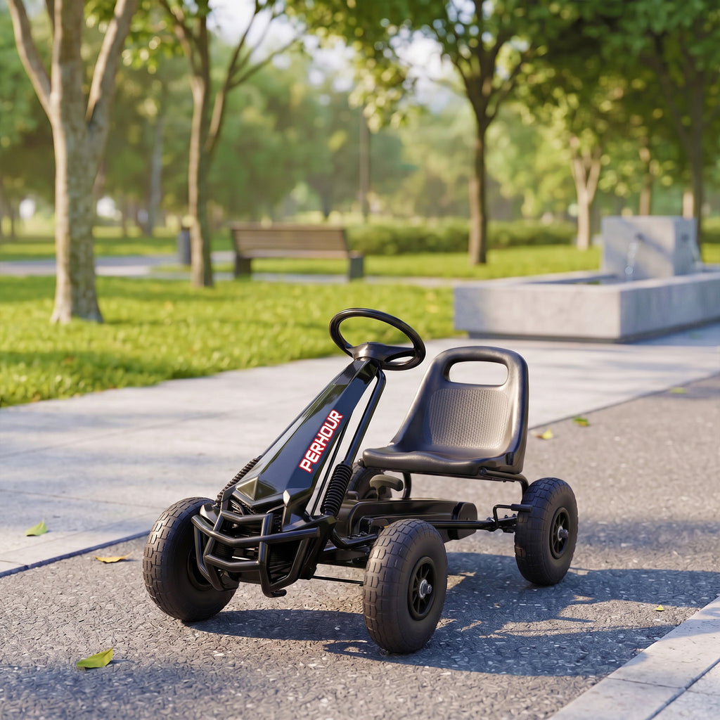 Kart à pédales Go-Kart pour enfants siège réglable pneus EVA embrayage manuel et frein 110 x 61 x 62 cm noir-8
