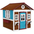 Cabane enfant extérieur maison enfant extérieure avec porte fenêtres et jardinières 114 x 126,4 x 135 cm Marron-0