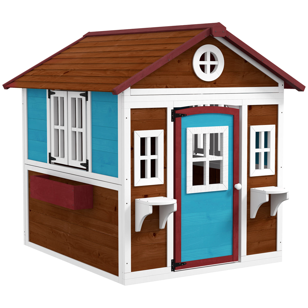 Cabane enfant extérieur maison enfant extérieure avec porte fenêtres et jardinières 114 x 126,4 x 135 cm Marron-0