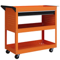Chariot d'atelier servante atelier à 3 niveaux avec tiroir, porte-outils latéral et poignée, 82x35x76 cm, orange-0