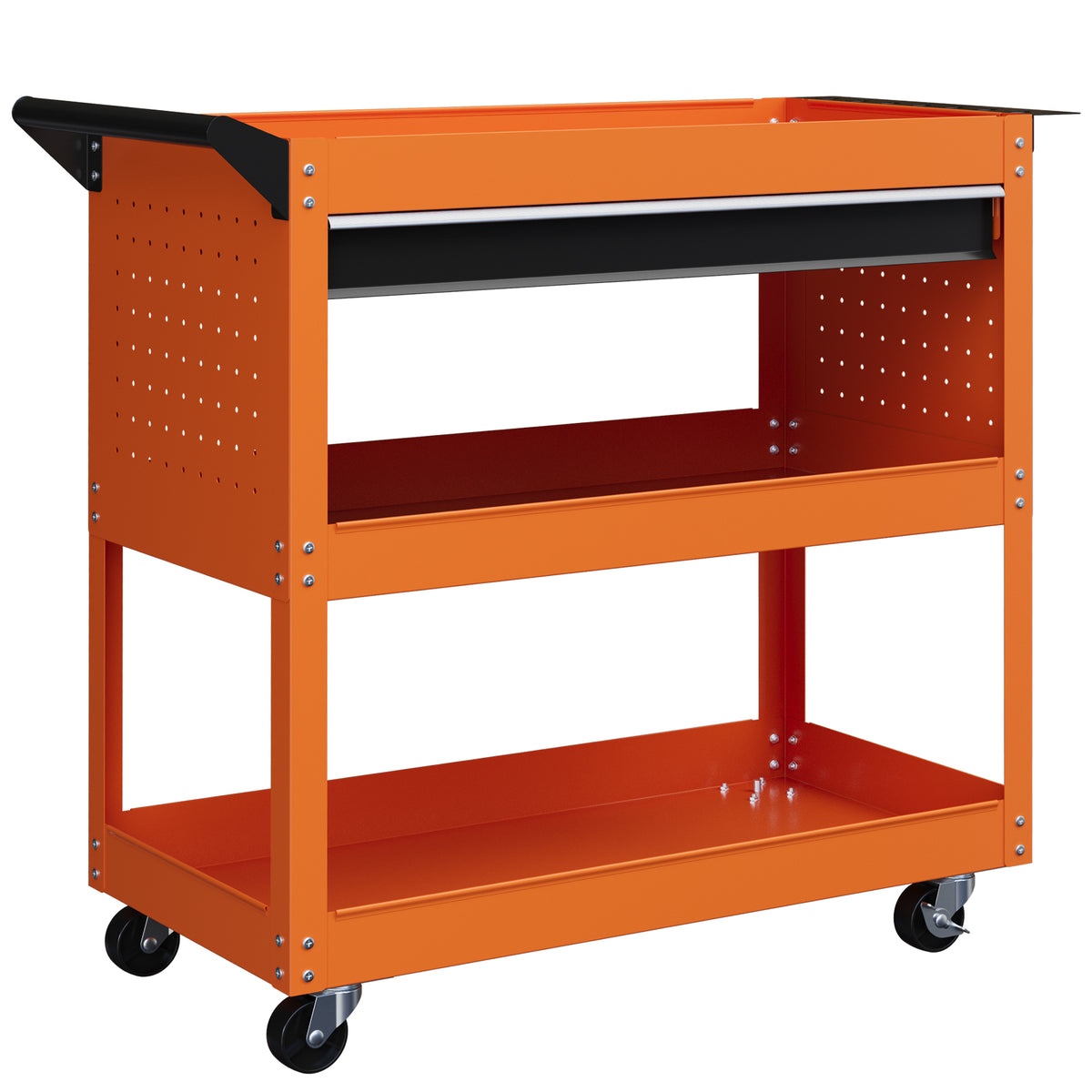 Chariot d'atelier servante atelier à 3 niveaux avec tiroir, porte-outils latéral et poignée, 82x35x76 cm, orange-0