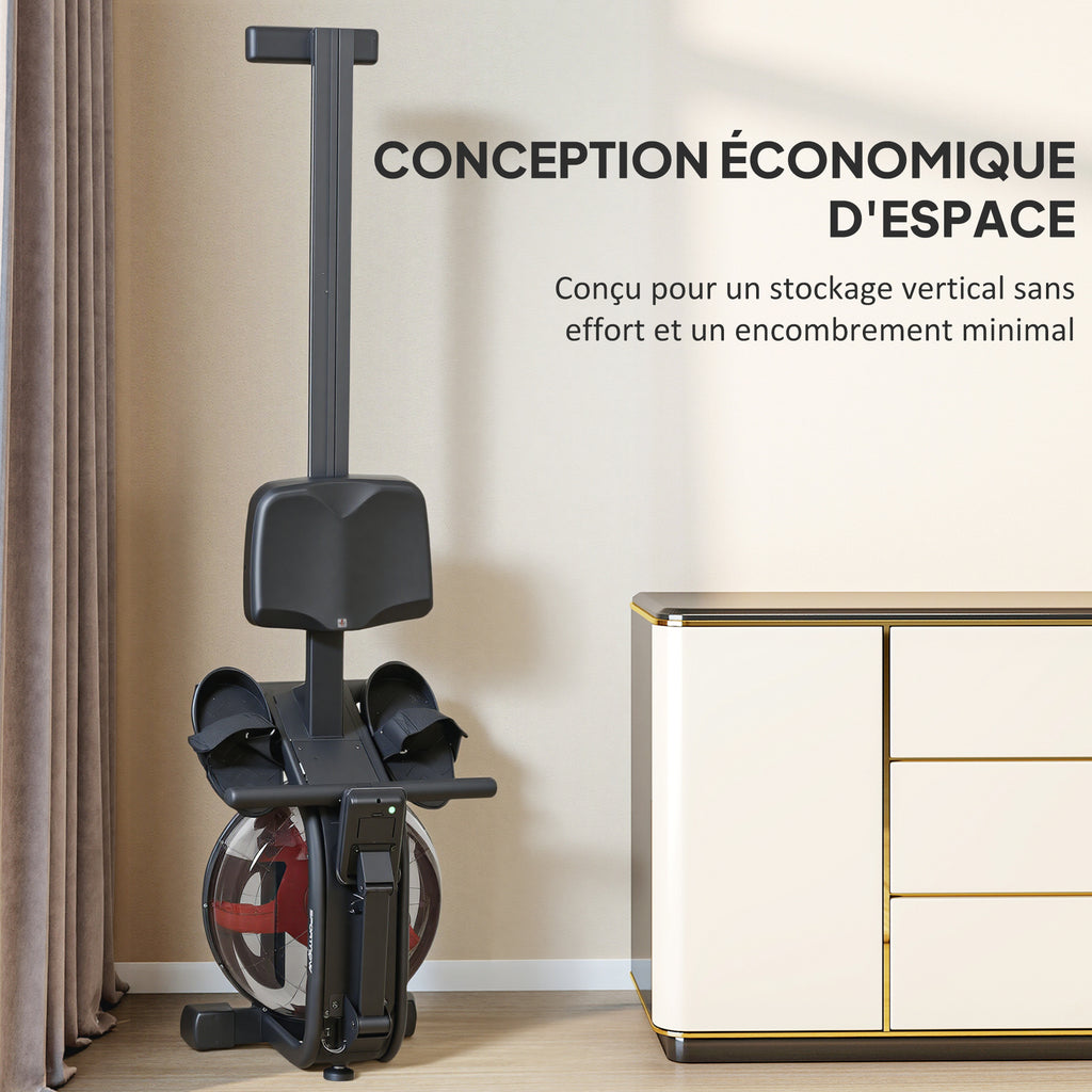 Rameur à eau, rameur musculation d'appartement réservoir ajustable 6-11L écran LCD support de tablette 170x46x77cm noir-4