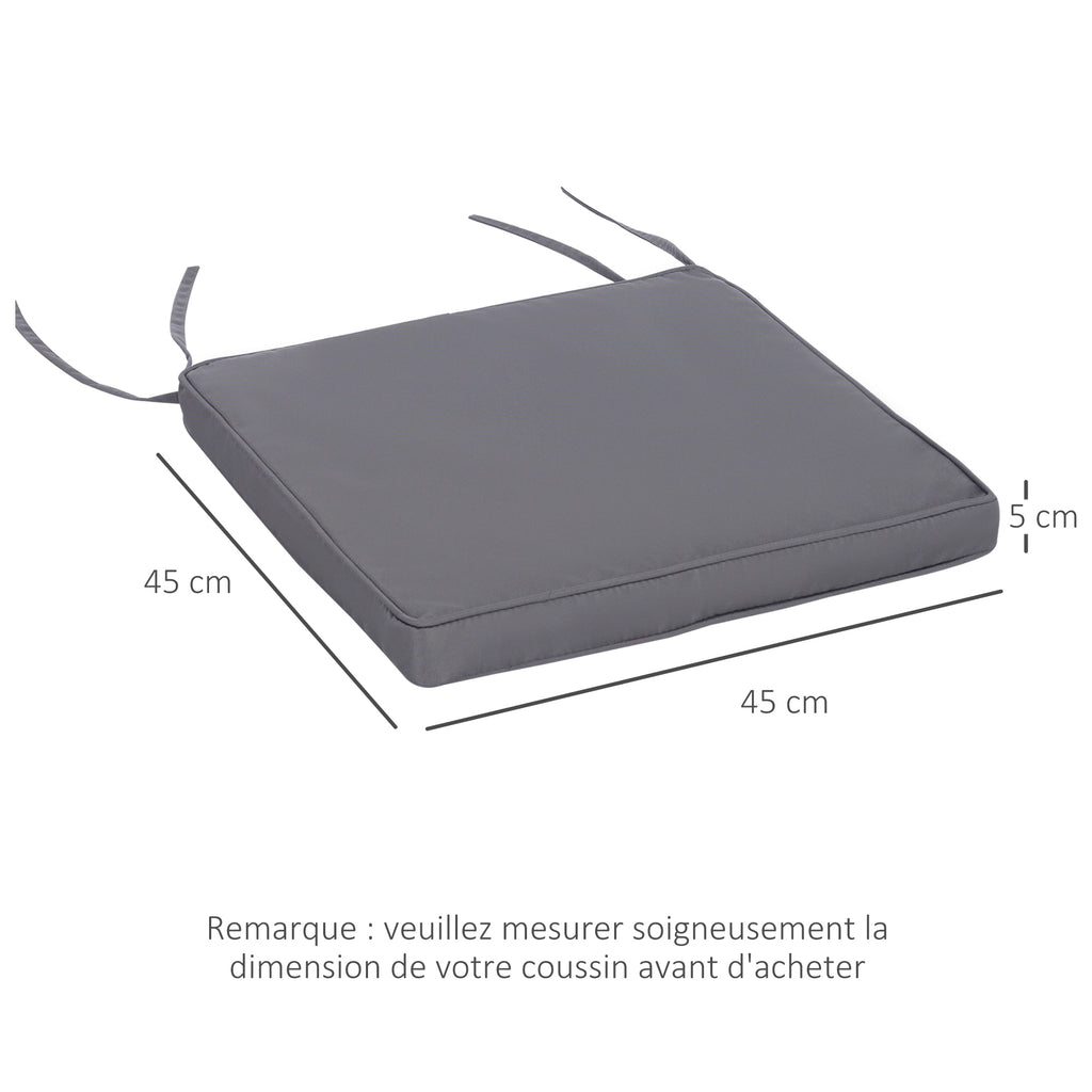 Lot de 2 Coussins de chaise de jardin Coussin chaise extérieur Coussins d'assise déhoussables Rembourrage 5 cm Tissu Polyester dim. 45L x 45l cm Gris foncé-2