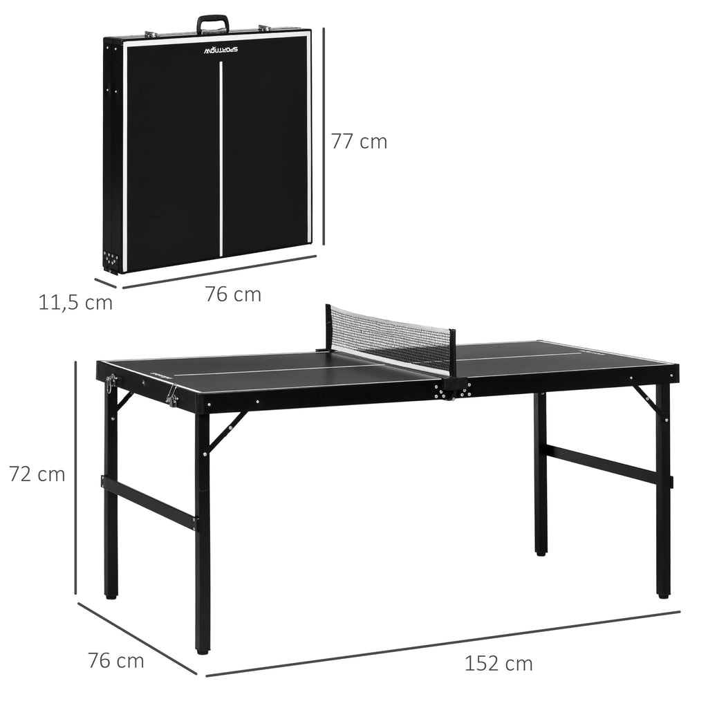Mini table de ping pong pliable table de ping-pong d'intérieur avec filet, balles, poignée, 152 x 76 x 72 cm noir-2
