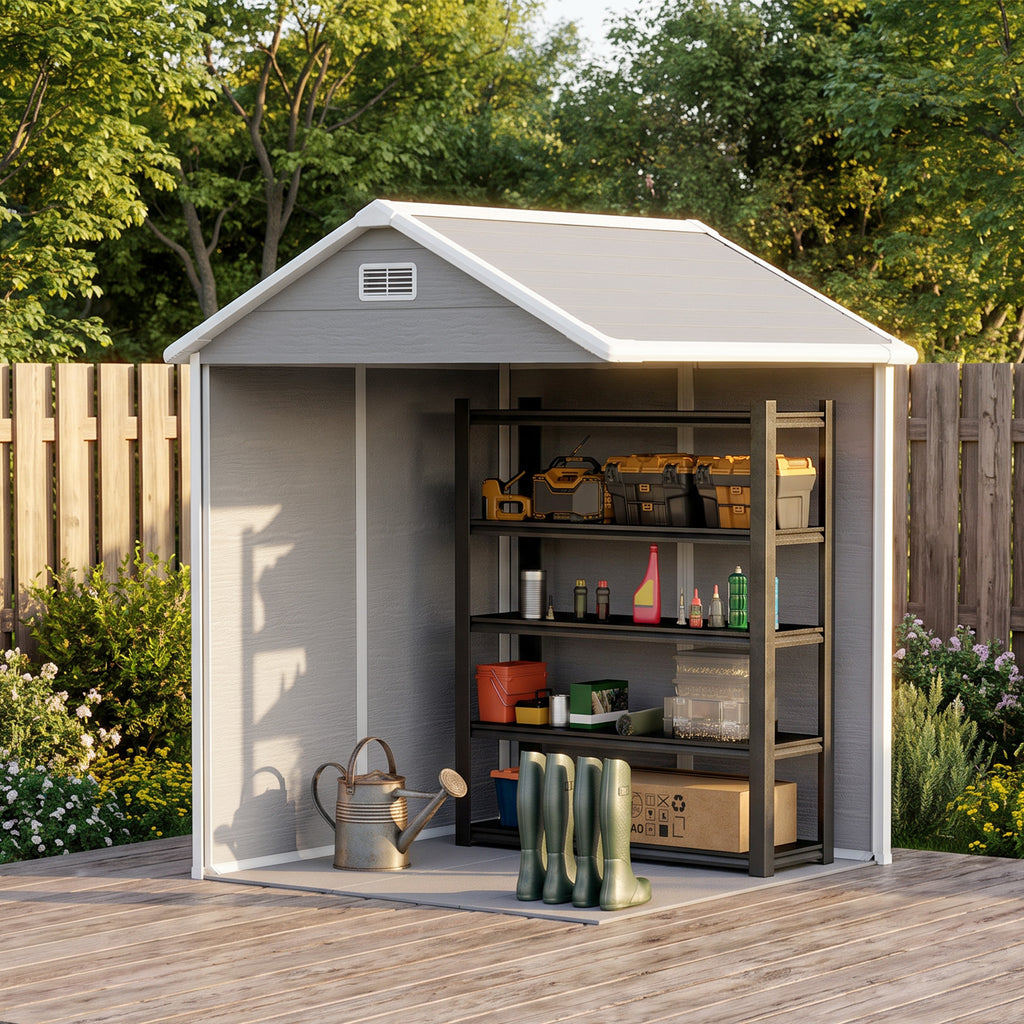 Abri de jardin en résine 2,7 m² avec plancher portes à loquet 3 fenêtre structure en aluminium 240 x 190 x 228 cm gris-8