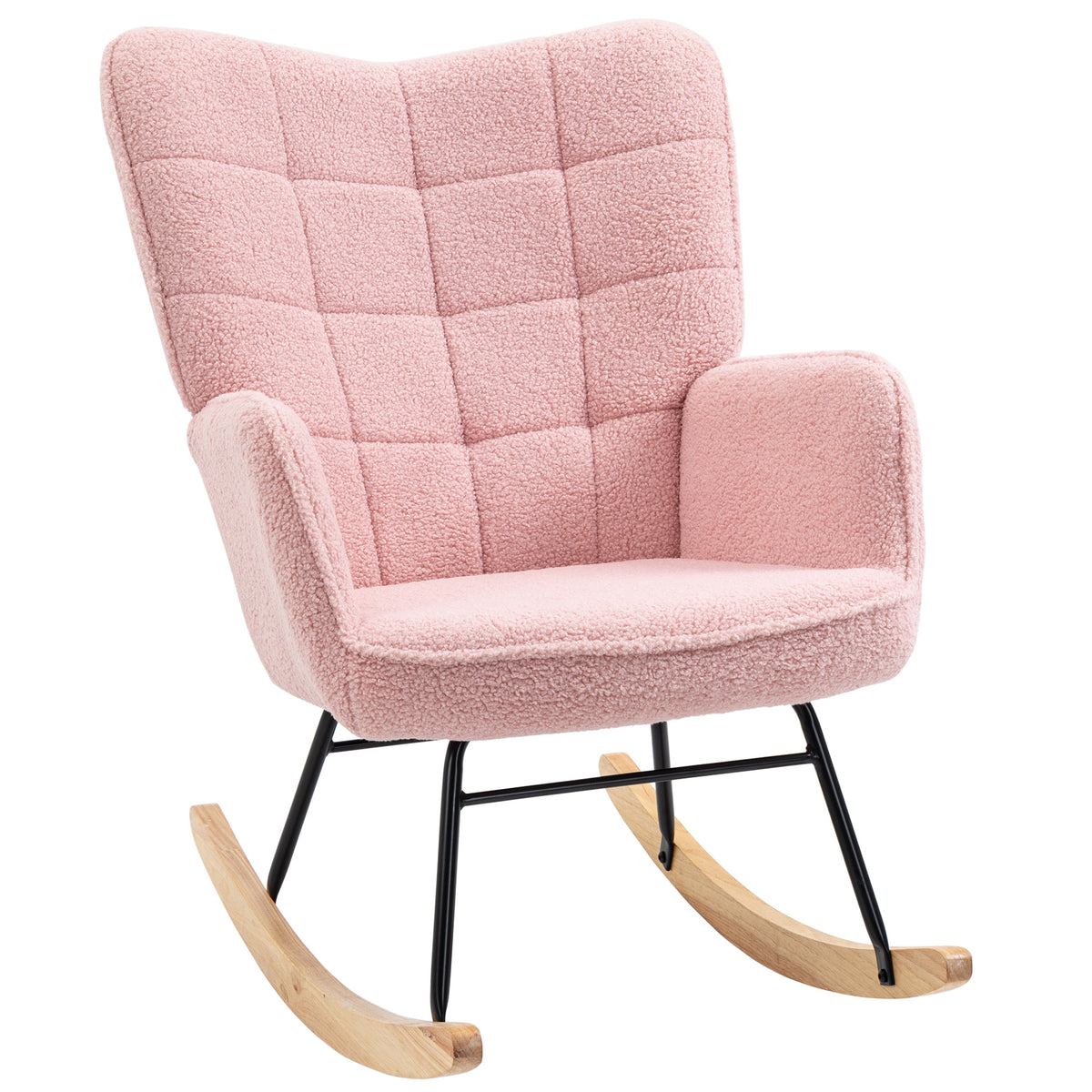 Fauteuil à bascule rocking chair revêtement bouclette structure en acier 71 x 98 x 101 cm rose-0