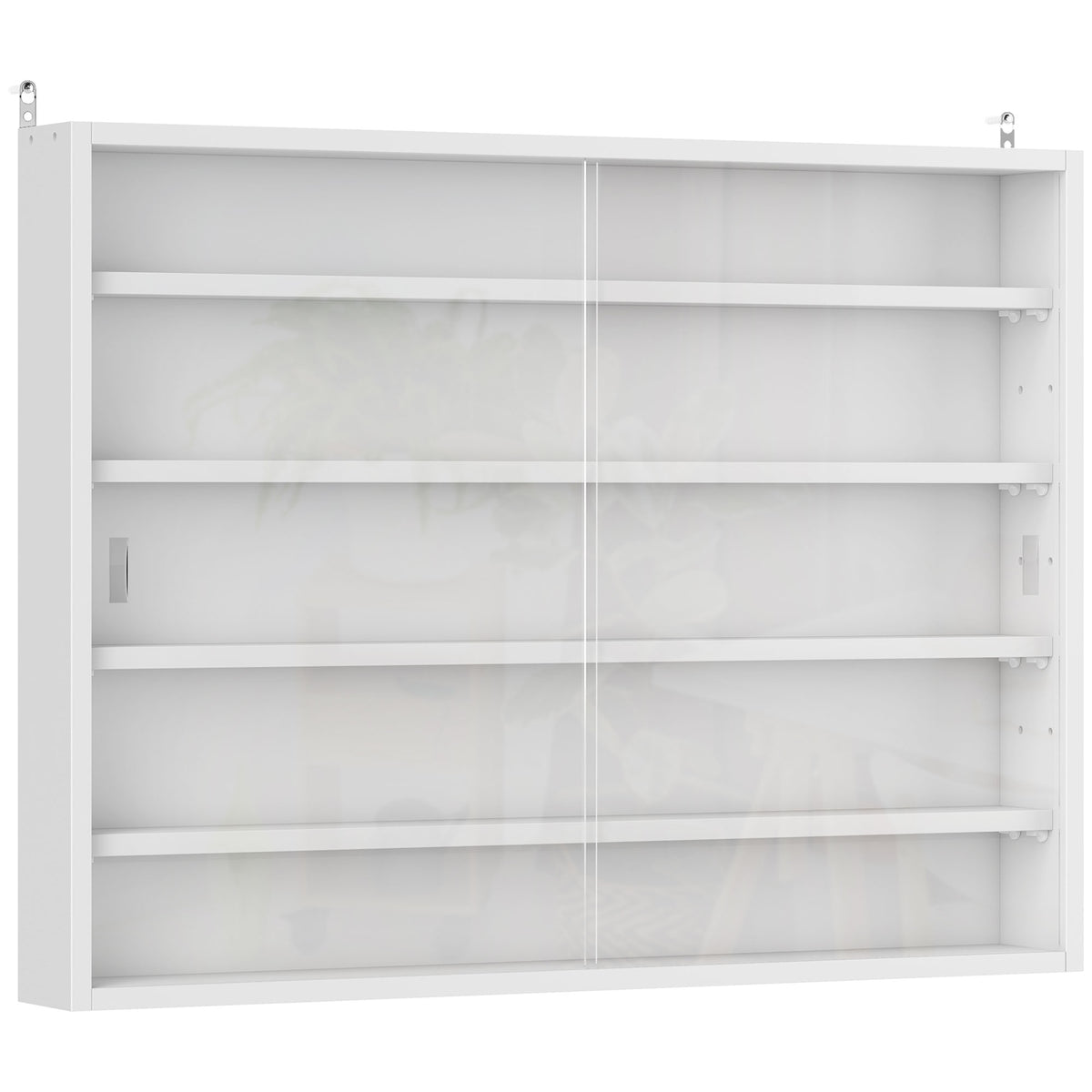 Vitrine murale pour objets de collection 4 étagère réglables en hauteur et 2 portes coulissantes 80 x 9,5 x 60 cm blanc-0