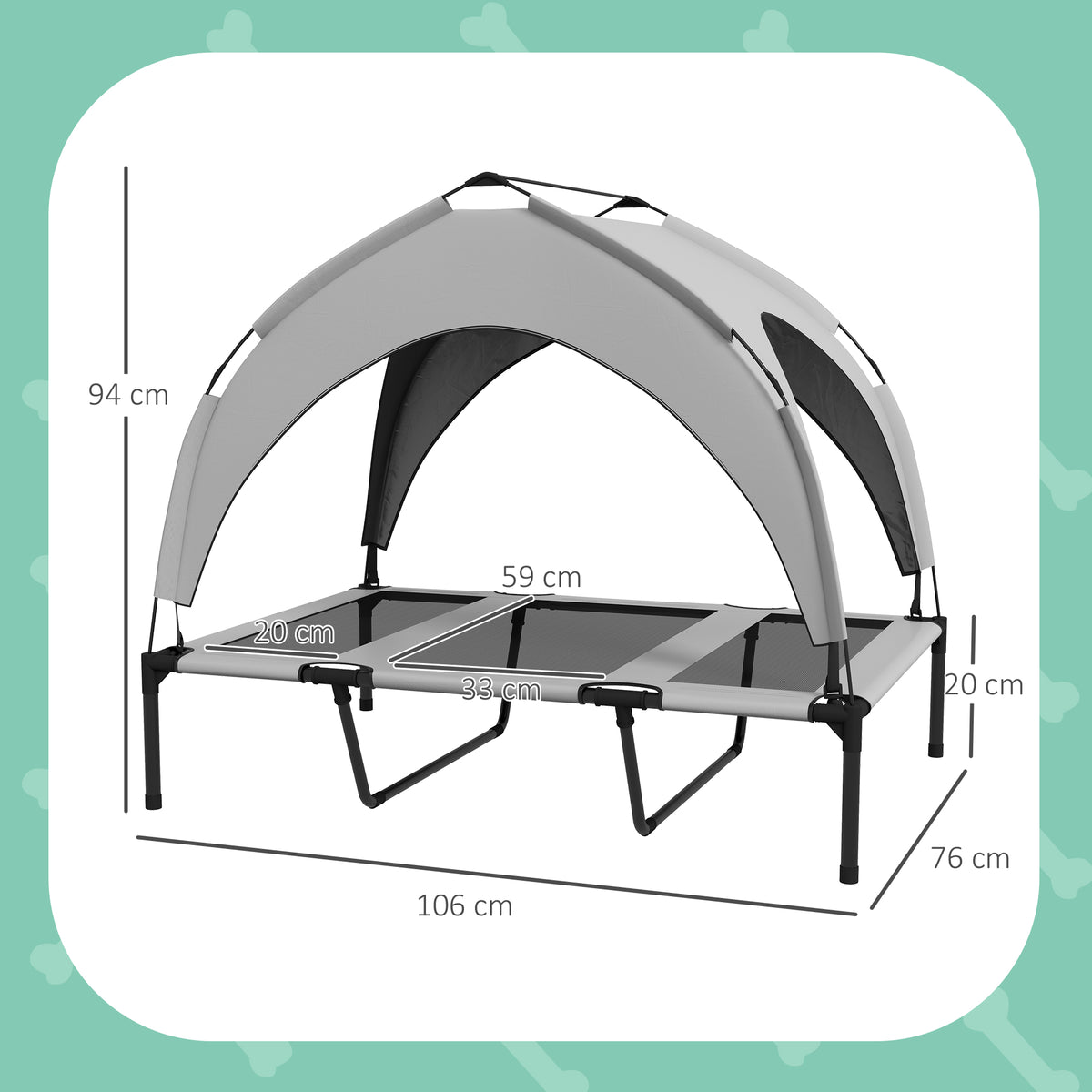 Lit pour chien chat sur pieds grand confort velum anti-UV oxford sac de transport inclus106 x 76 x 94 cm gris-2