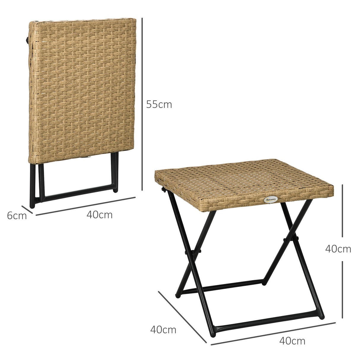 Table basse pliable de jardin style cosy chic dim. 40L x 40l x 40H cm métal époxy résine tressée bois naturel-2
