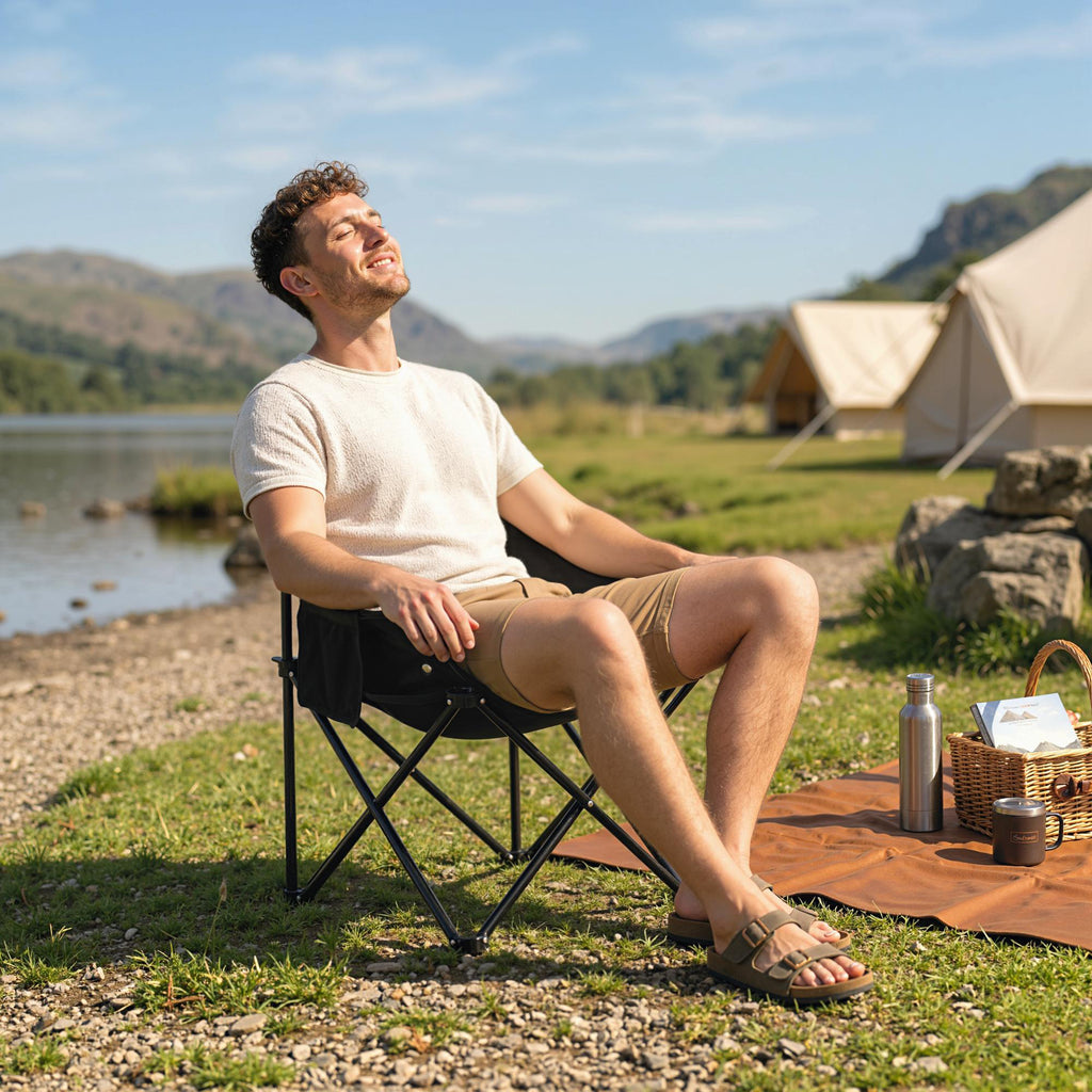 Chaise de camping pliable avec sac de transport et pochette latérale compact ultra légère noir-9