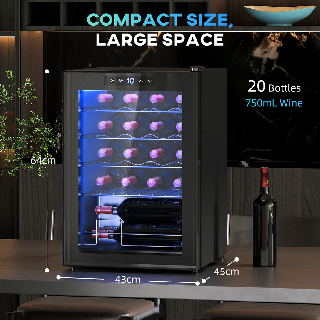 Cave à vin 20 bouteilles 53L haute performance température réglable 5-18° avec lumière LED, noir-2