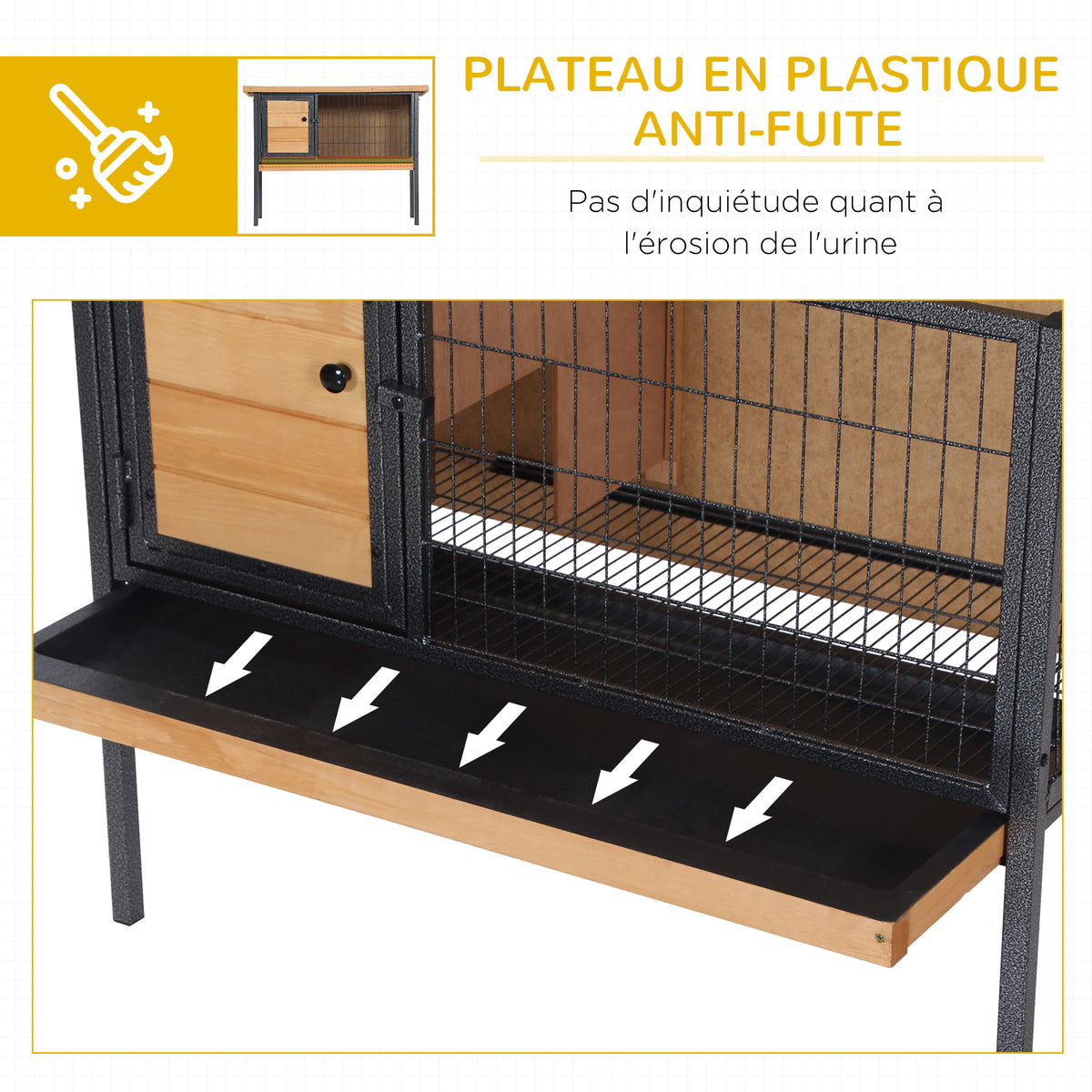 Cage à lapins en bois sur pieds, clapier pour rongeurs, cochons d'inde avec toit ouvrable - dim. 91,5L x 45l x 70H cm-5
