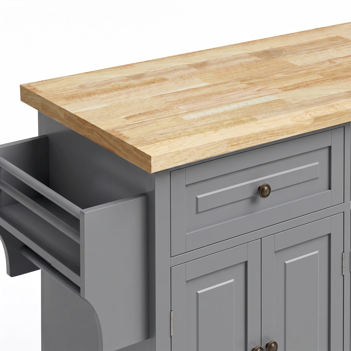Îlot Central Cuisine avec Plateau en Hévéa, Desserte de Cuisine sur Roulettes avec 2 Tiroirs, 111 x 44,5 x 82,5 cm, Gris-9