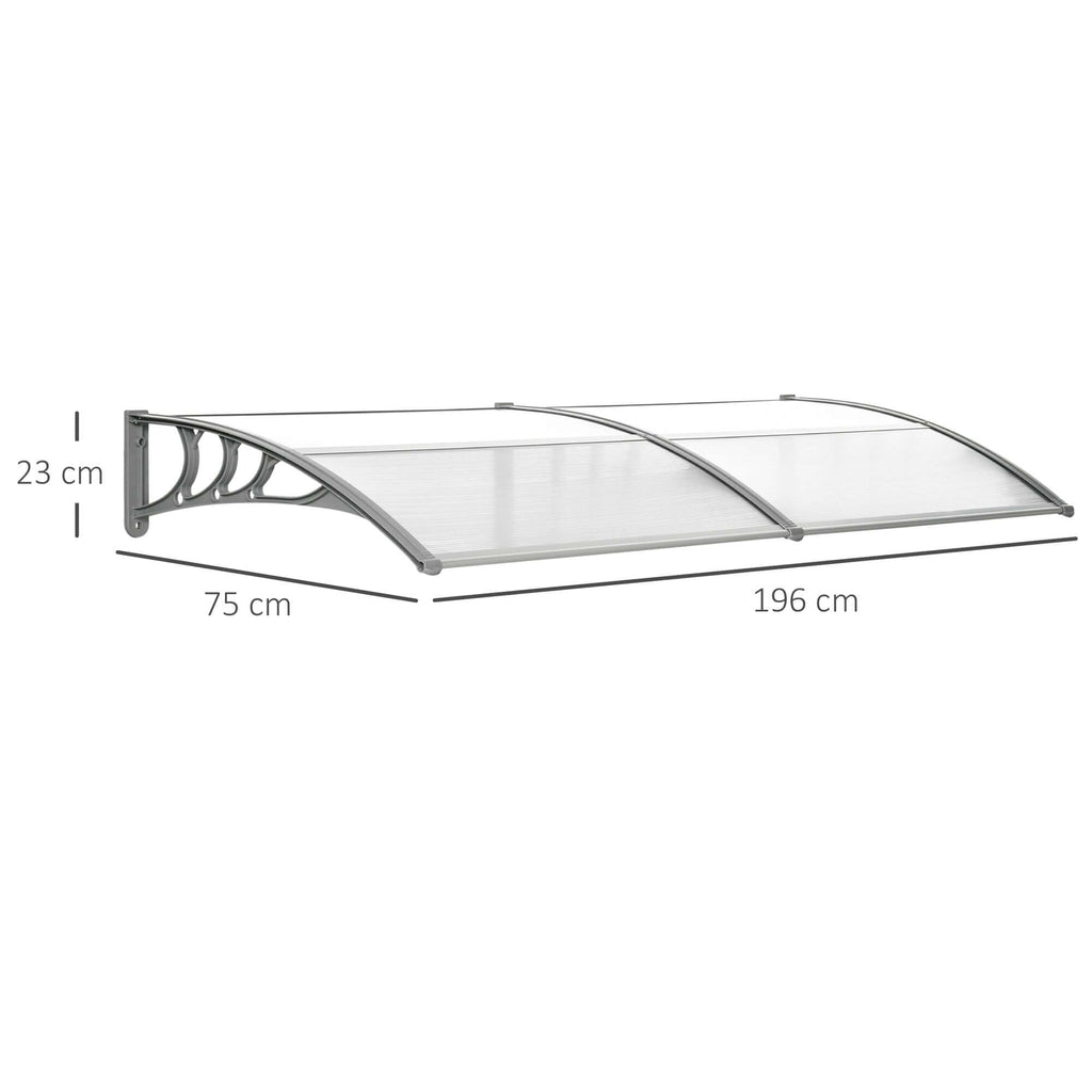 Auvent de Porte d'Entrée, Toit Marquise de Porte Extérieur en Polycarbonate et Aluminium Résistant 196x75cm, Transparent-2
