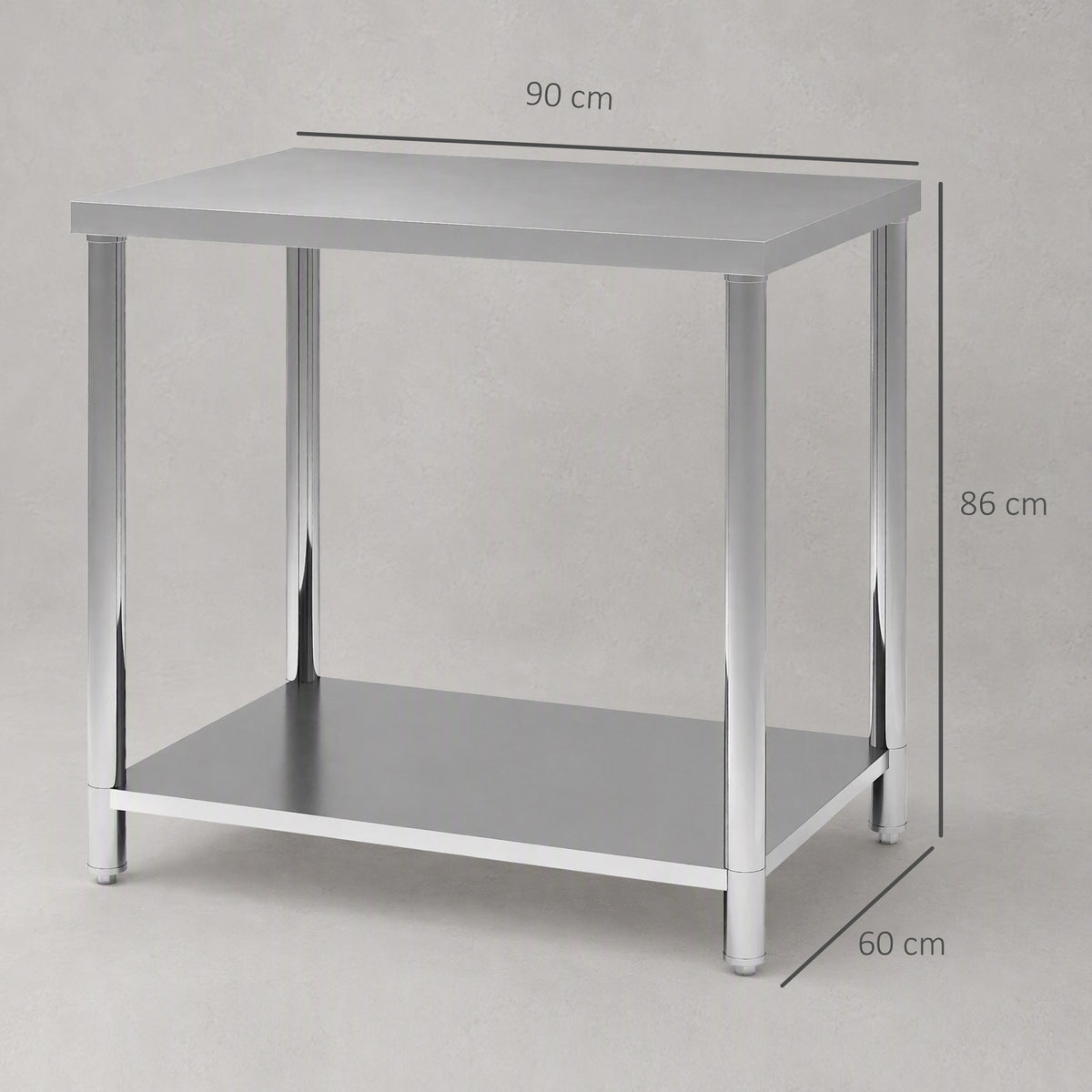 Table de travail en acier inoxydable 2 étagère, pour cuisine, garage, jardin, 90 x 60 x 86 cm, argenté-2