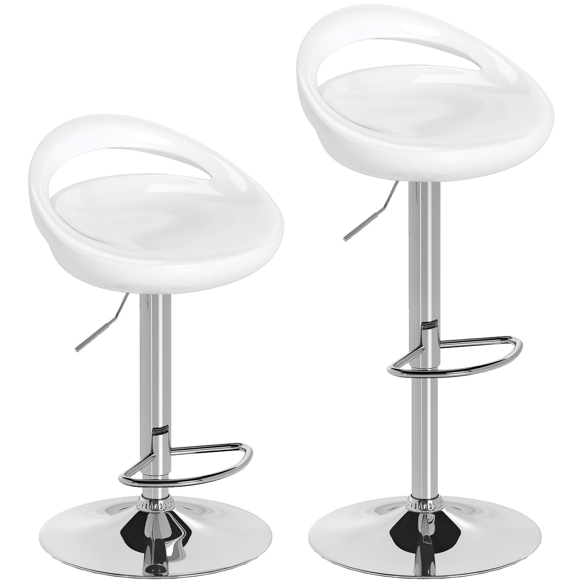 Lot de 2 tabourets de bar chaises de bar hauteur réglable dossier et repose-pieds pivotant à 360° 46x41x76-96cm blanc-0
