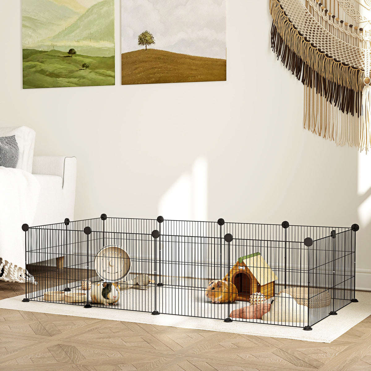 Cage parc enclos pour animaux domestiques bords arrondis fil en acier 140 x 70 x 35 cm noir-1