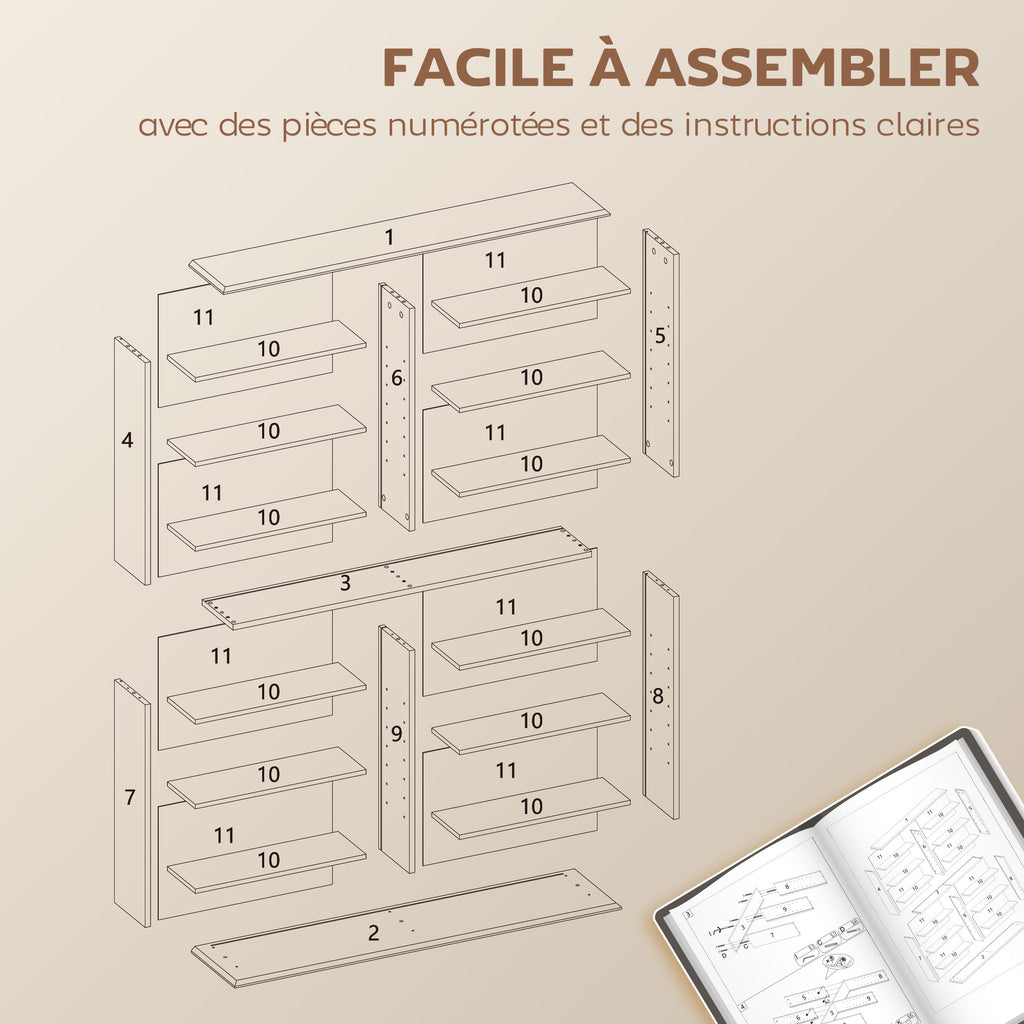 Rangements pour CD et DVD avec 16 compartiments et 12 étagères réglables capacité max. 720 CD/396 DVD et Blu-ray marron-6