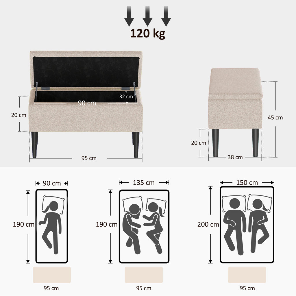 Banc de rangement coffre de rangement pieds en bois de caoutchouc 95 x 38 x 45 cm beige-2