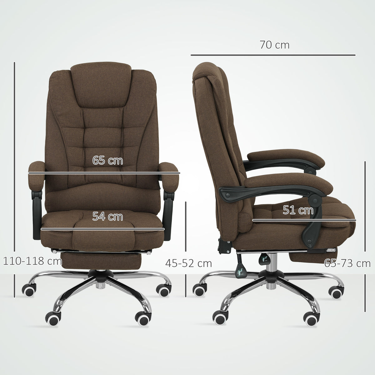 Fauteuil de bureau avec hauteur réglable, dossier inclinable, repose-pied et accoudoirs rembourrés, marron-2