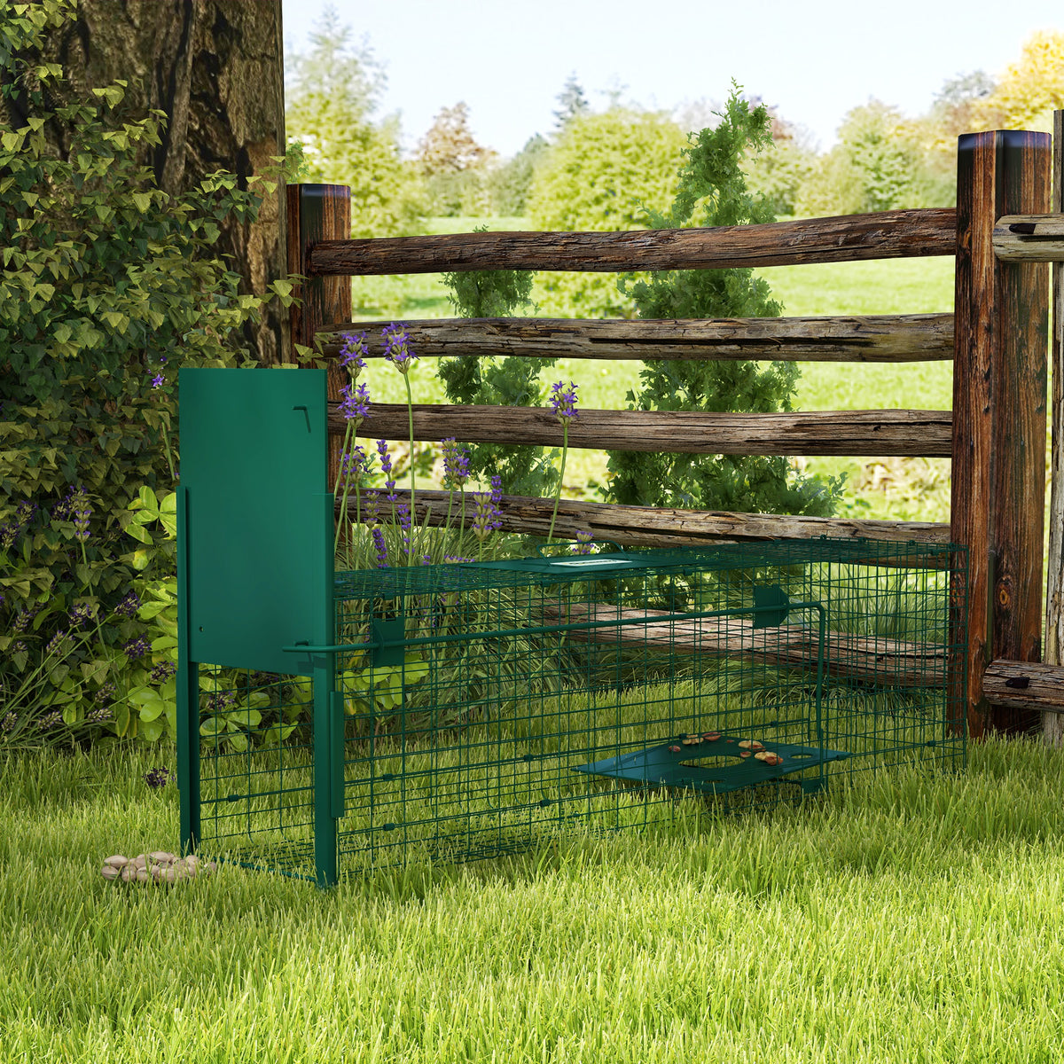 Cage attrape animaux nuisibles 1 entrée dim. 100L x 25l x 28H cm vert foncé-7