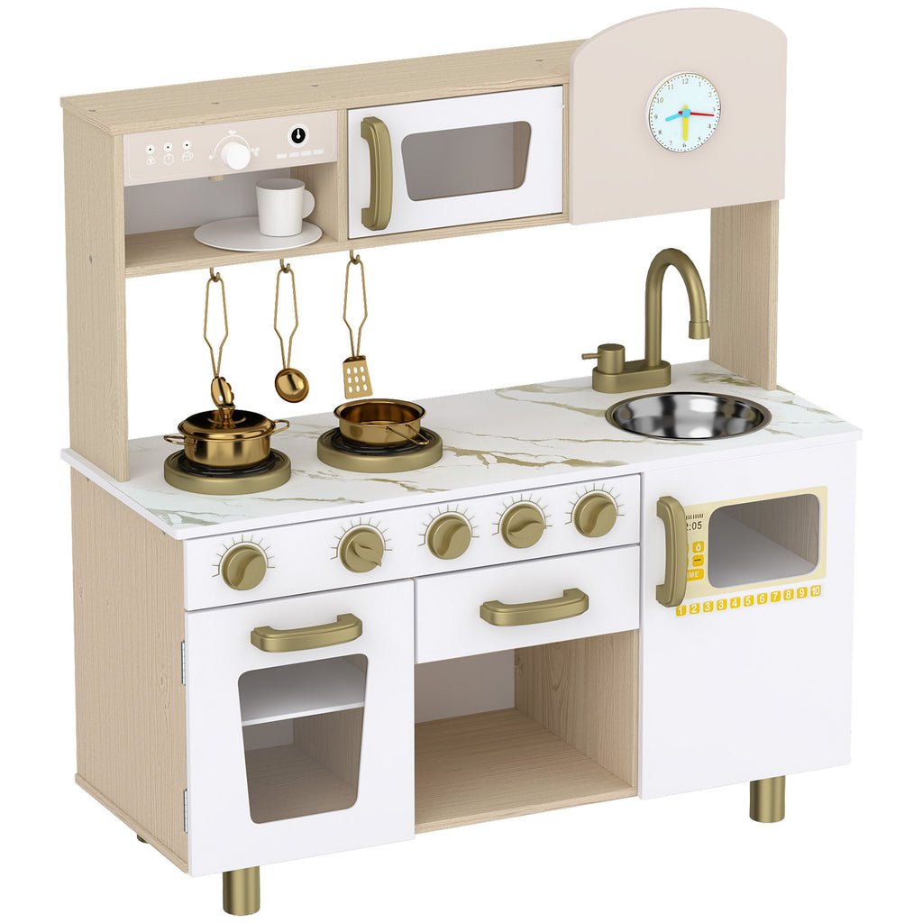 Cuisine Enfant en Bois, Dinette Cuisine Enfant avec Ustensiles en Acier Inoxydable, pour 3 à 6 Ans, 74x29x81cm, Blanc-0