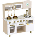 Cuisine Enfant en Bois, Dinette Cuisine Enfant avec Ustensiles en Acier Inoxydable, pour 3 à 6 Ans, 74x29x81cm, Blanc-0