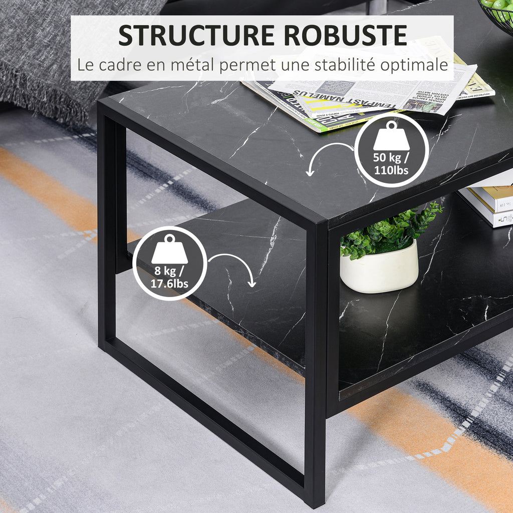 Table Basse Style Moderne avec 2 Étagères 106 x 50 x 47 cm Noir-4