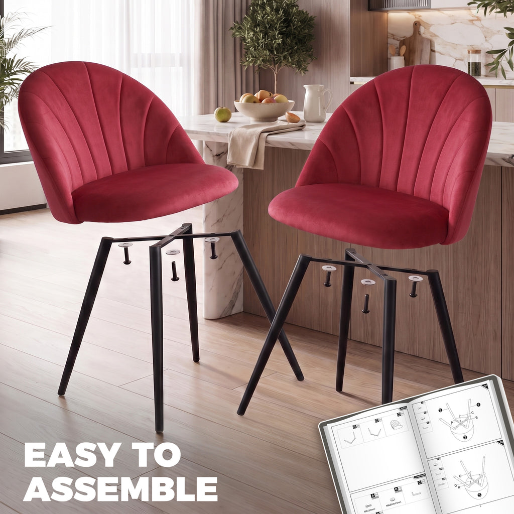 Lot de 2 Chaises de Salle à Manger, Chaises de Cuisine Rembourrées sans Accoudoirs, Pieds en Acier, 52x55x79cm, Bordeaux-7