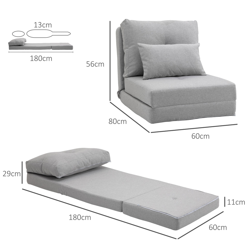 Chauffeuse canapé-lit convertible fauteuil 1 place avec 1 coussin avec dossier réglable, gris clair-2