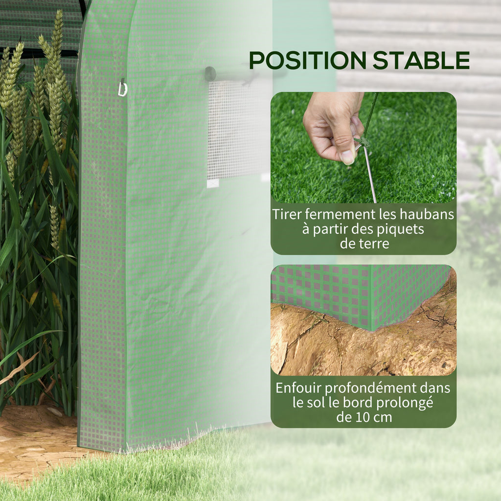 Serre de jardin 1,8 m² dim. 1,85L x 0,9l x 1,5H m 2 Portes zippées déroulantes 4 fenêtres enroulables Acier PE Vert-6