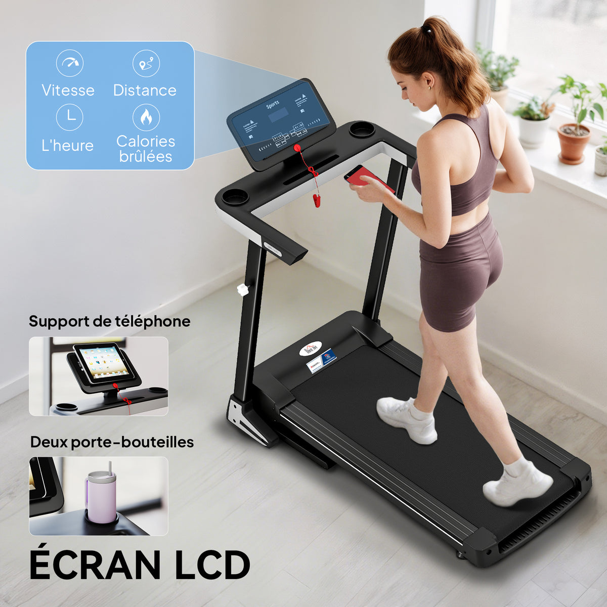 Tapis de Course Electrique Pliable - Tapis Roulant 1-12 Km/h 500 W écran LCD 12 programmes Noir-5