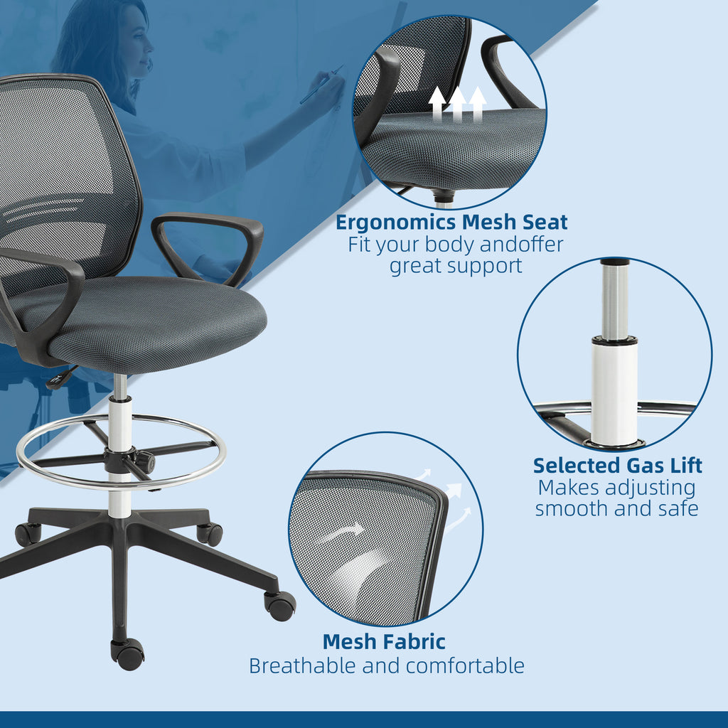 Fauteuil de bureau chaise de bureau assise haute réglable tabouret de bureau pivotant 360° maille respirante-7