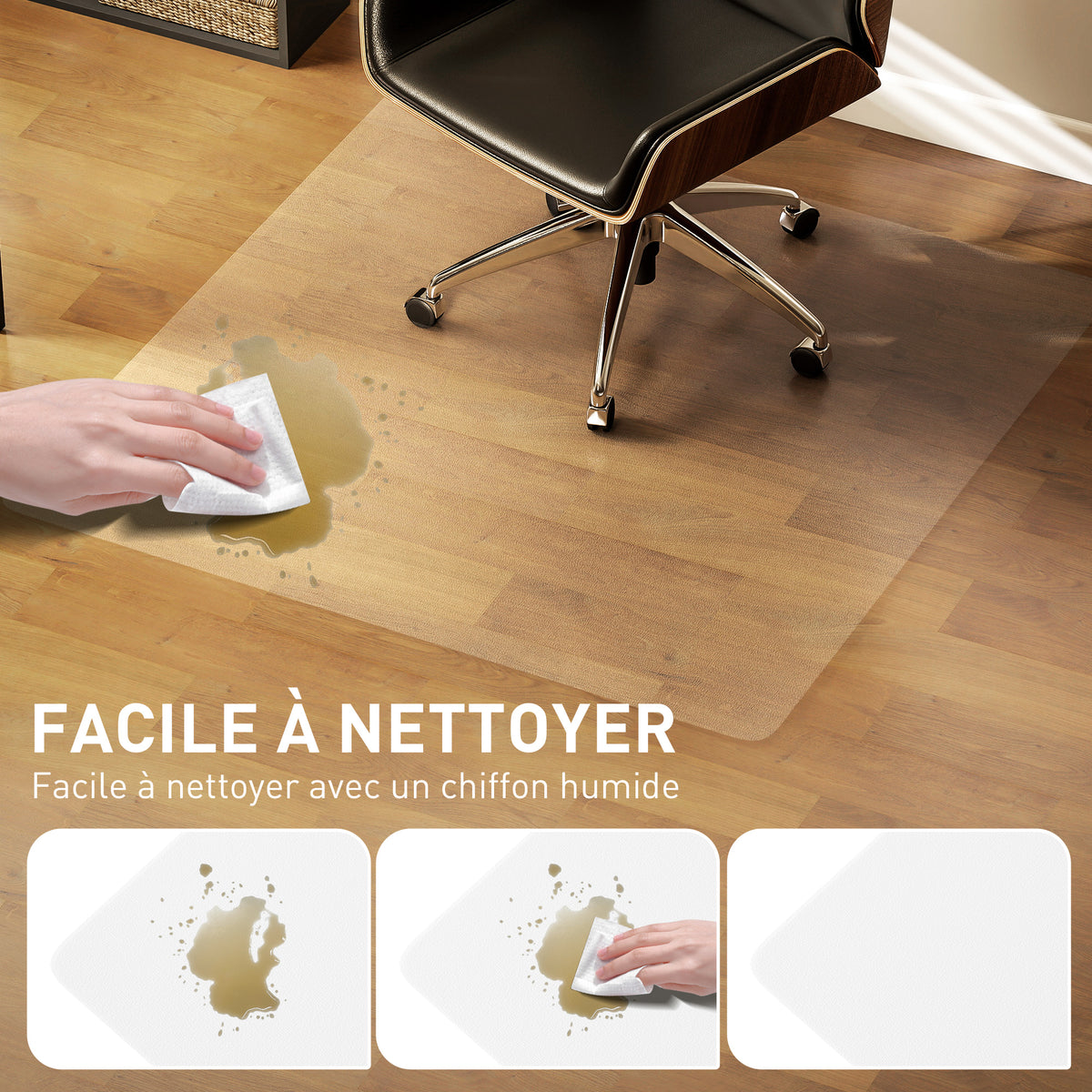 Tapis de chaise de bureau rectangulaire, antidérapants en plastique transparent 120x120cm-3