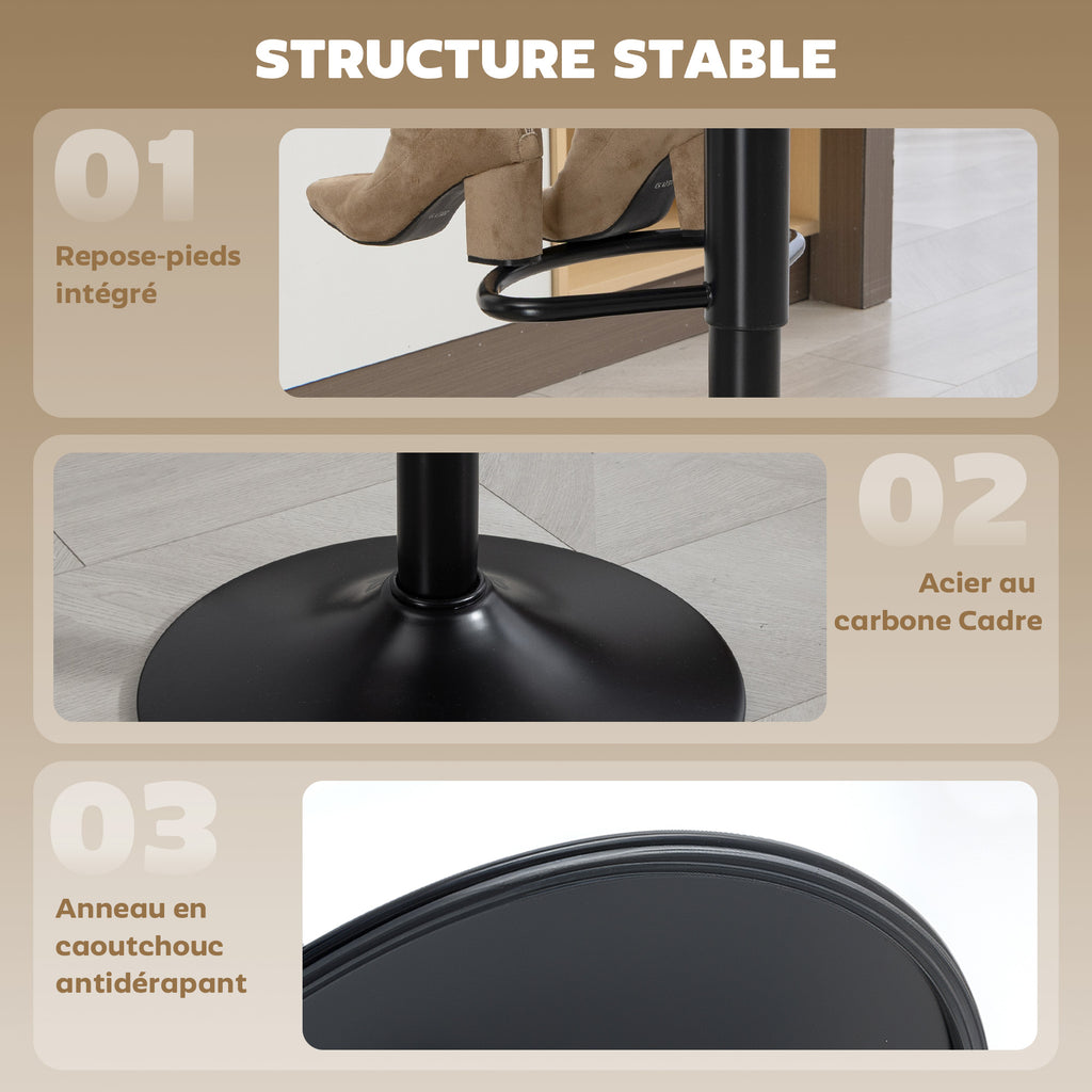 Lot de 2 tabourets de bar, chaises de bar hauteur réglable, dossier et repose-pieds, pivotant 360°, pieds en acier, noir-6