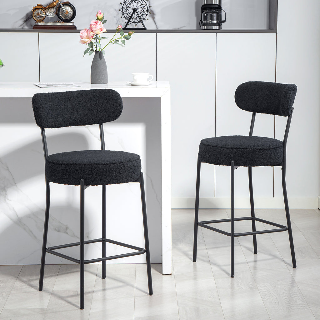 Lot de 2 tabourets de bar en tissu bouclette, chaises de bar avec dossier courbé, repose-pieds, 49x52x95cm, noir-9