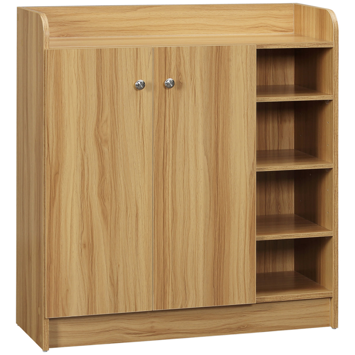 Meuble de rangement à chaussures pour entrée avec 4 compartiments ouverts et placard double porte - étagère réglable-0