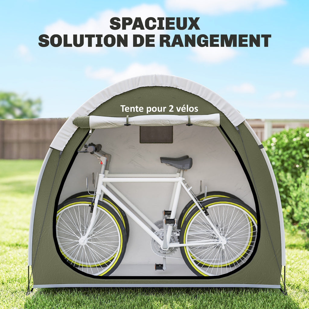 Tente à Vélo Abri de Vélo Portable pour 2 Vélos Imperméable avec poche sac transport Tissu Oxford 200 x 80 x 170 cm vert-3