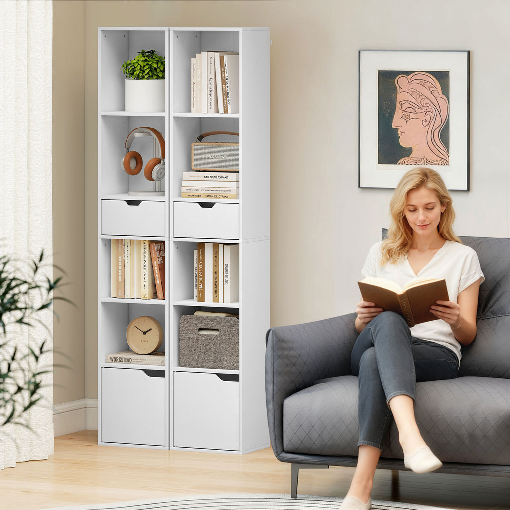 Bibliothèque, étagère à livres, meuble de rangement avec tiroir placard compartiments ouvertes, 30 x 24 x 158 cm, blanc-6
