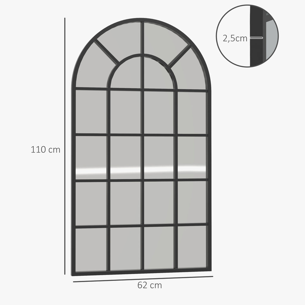 Miroir verrière arche style industriel fenêtre arcade métal 110 x 65 cm noir-2