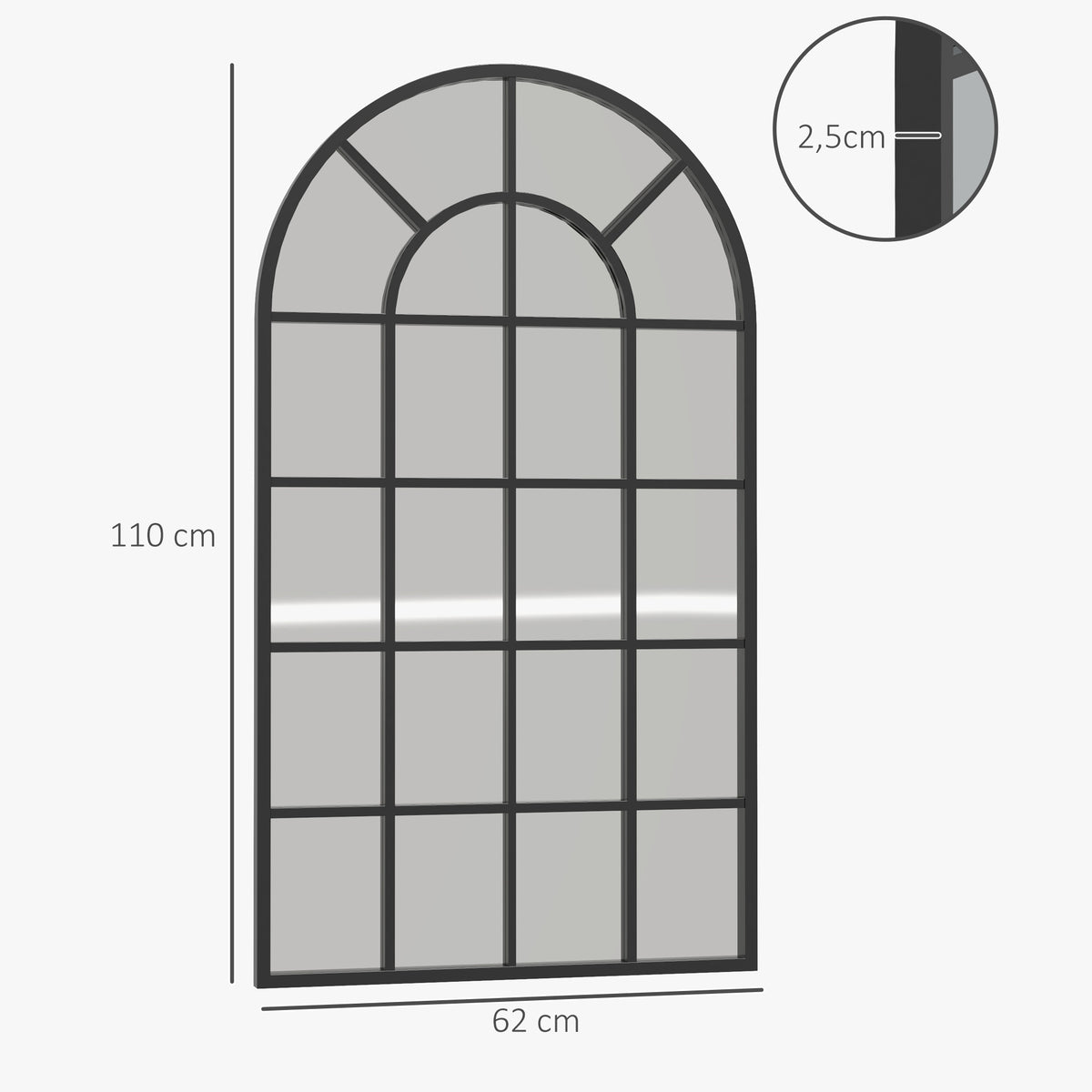 Miroir verrière arche style industriel fenêtre arcade métal 110 x 65 cm noir-2
