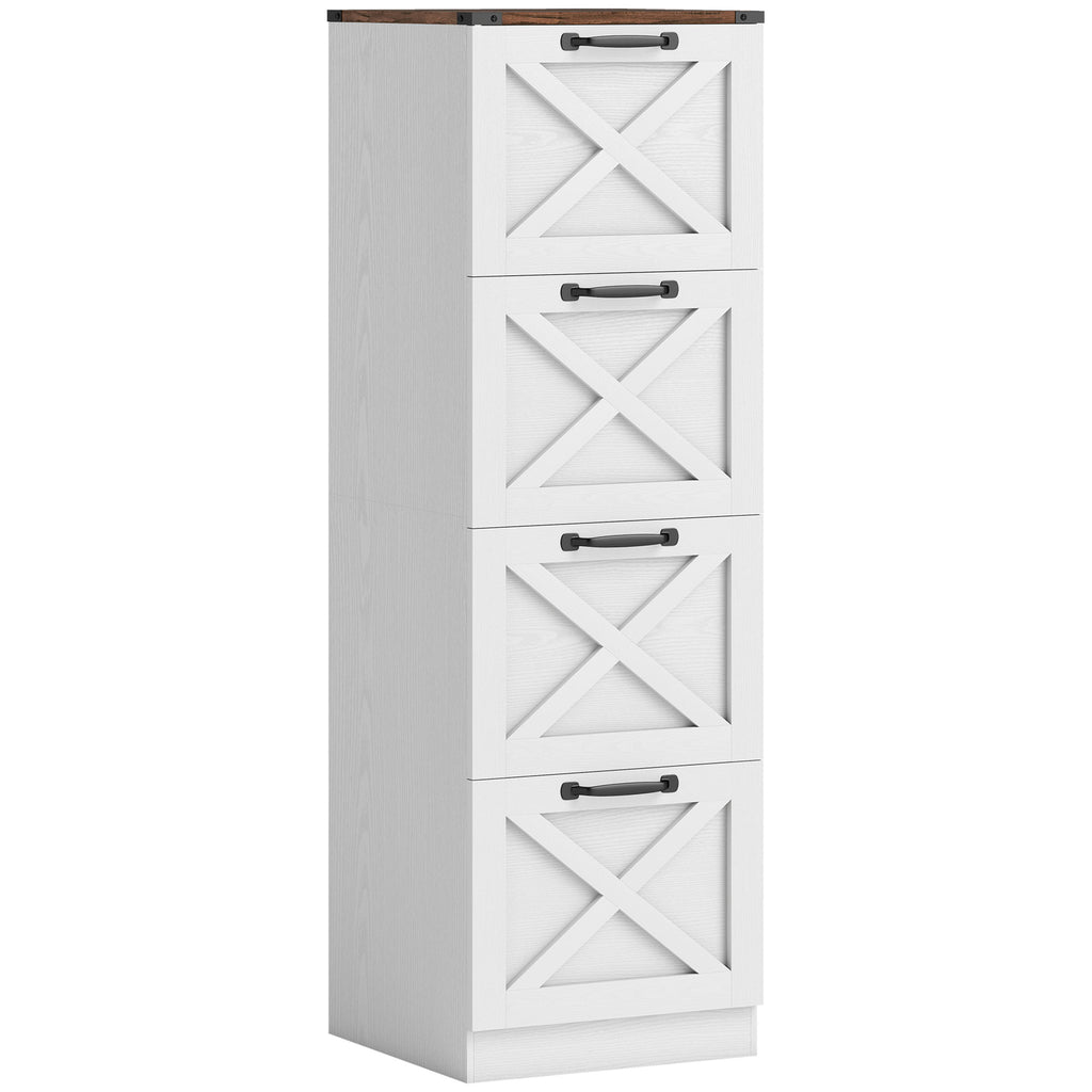 Caisson de Bureau avec 4 Tiroirs, Dossiers Suspendus pour Formats Lettre/A4, Style Rustique, 40x40x131cm, Blanc-0