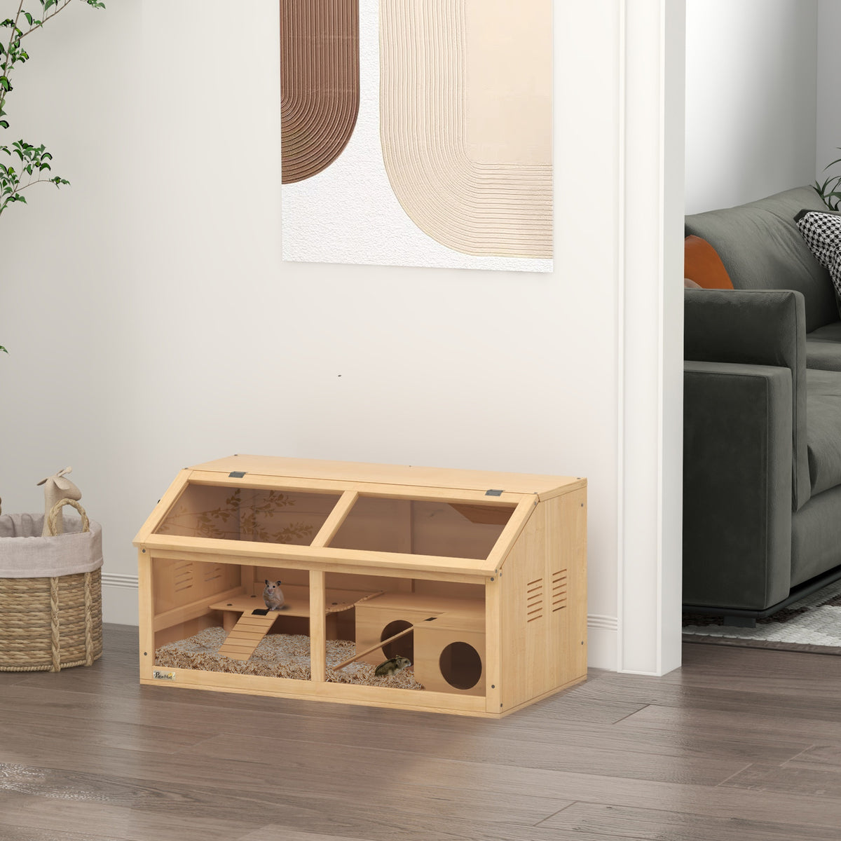 Cage hamster en bois habitat grand pour rongeur ventilation couvercle ouvrant et accessoires 85x45x44cm bois naturel-9