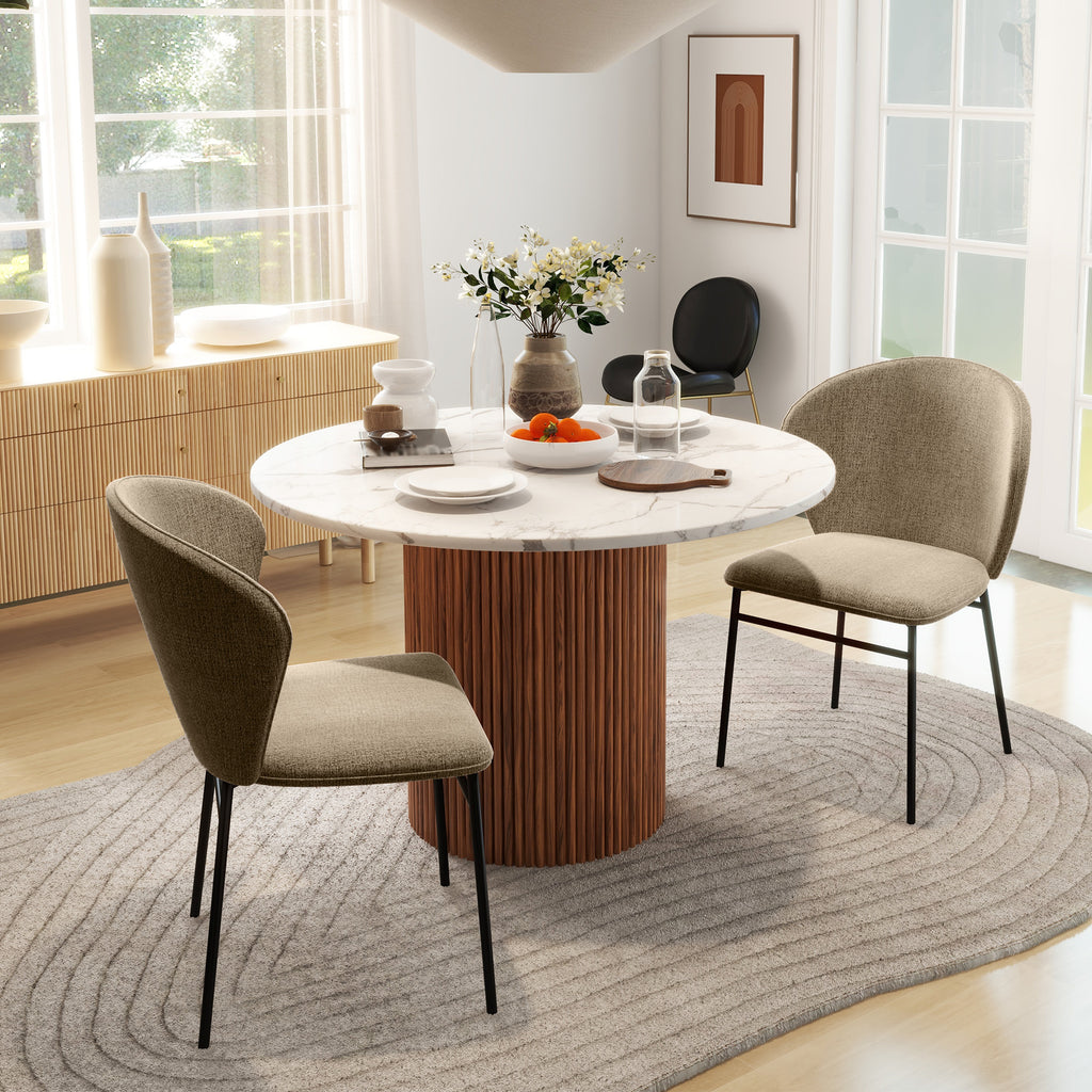 Lot de 2 chaises de salle à manger assise rembourrée en tissu aspect lin pieds en acier stable design moderne marron clair-1
