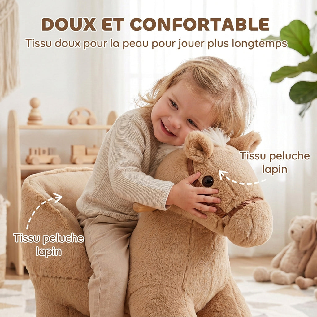 Cheval à Bascule pour Enfants, Animal à Bascule Bébé en Peluche avec Sons, Ceinture de Sécurité, 18-36 Mois, Marron-5