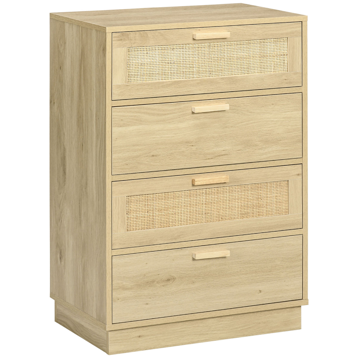 Commode design bohème en rotin avec 4 tiroirs, meuble de rangement pour le salon, le couloir, l'entrée, bois naturel-0