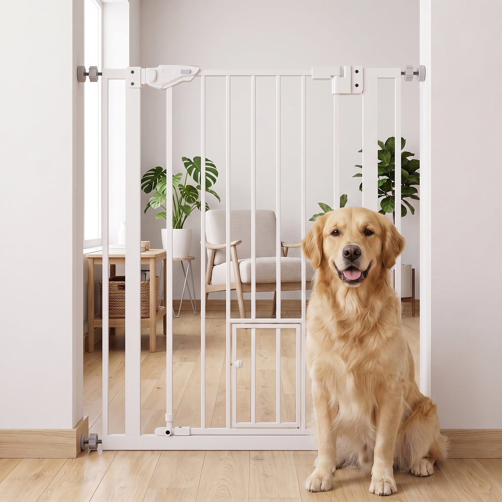 Barrière de sécurité animaux de 104H cm avec porte fermeture automatique système de double verrouillage sans percage-7