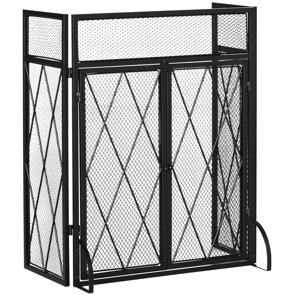 Grille de protection pour cheminée 120 x 79 cm - pare-feu pour cheminée ou poêle - pare-étincelles - barrière de sécurité - 3 volets pliables et porte - métal noir-0